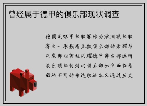 曾经属于德甲的俱乐部现状调查